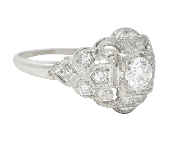 Art Deco 0.41 CTW Old European Cut Diamond Platinum Scrolling Foliate Bombay Engagement Ring