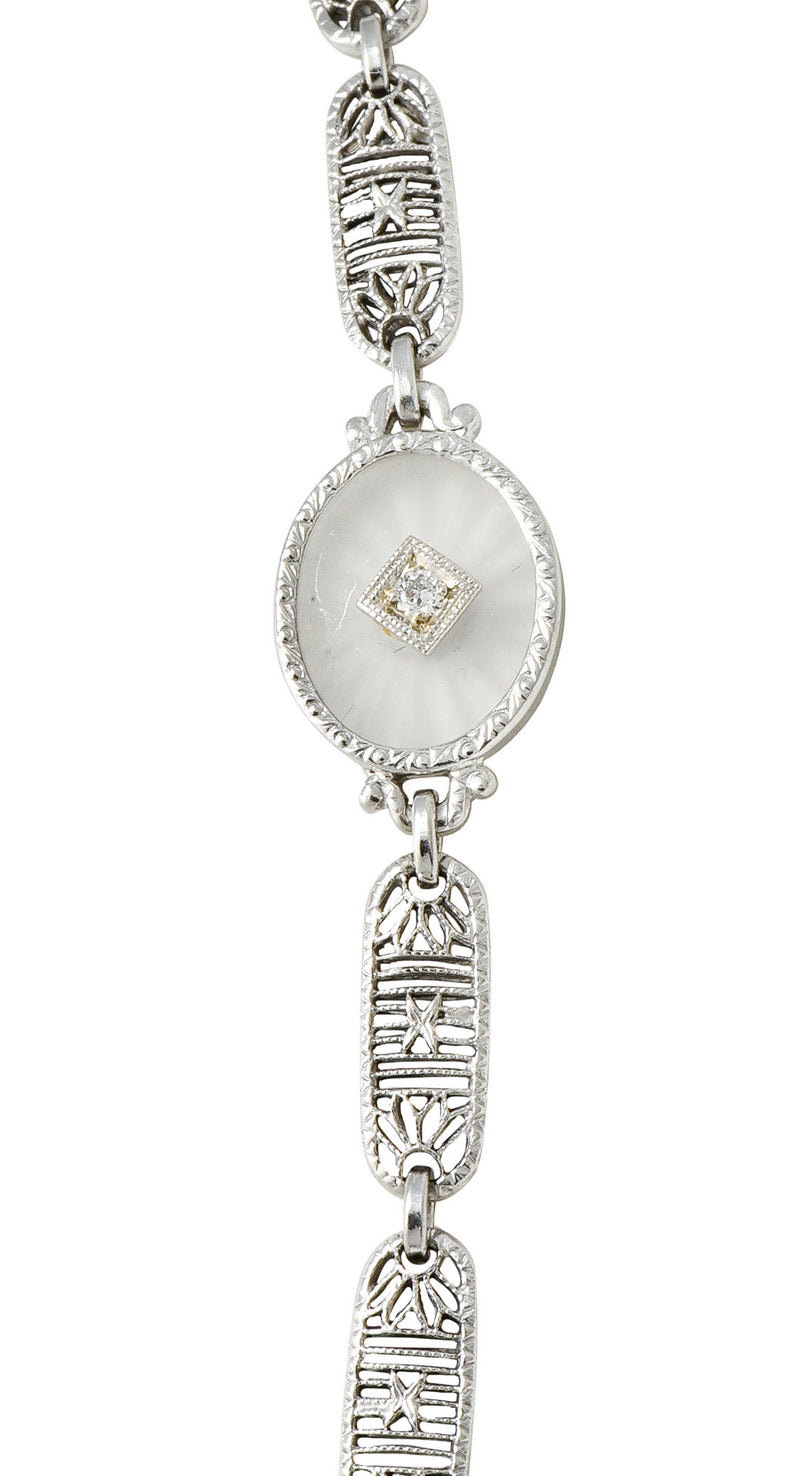 Early Art Deco Diamond Camphor Glass Platinum 14 Karat White Gold Drop NecklaceNecklace - Wilson's Estate Jewelry