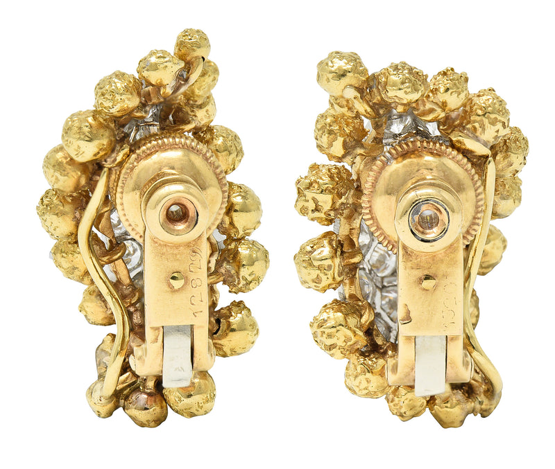 1960's Cartier 2.36 CTW Pave Diamond Platinum 18 Karat Yellow Gold Ear-Clip Earrings Wilson's Estate Jewelry