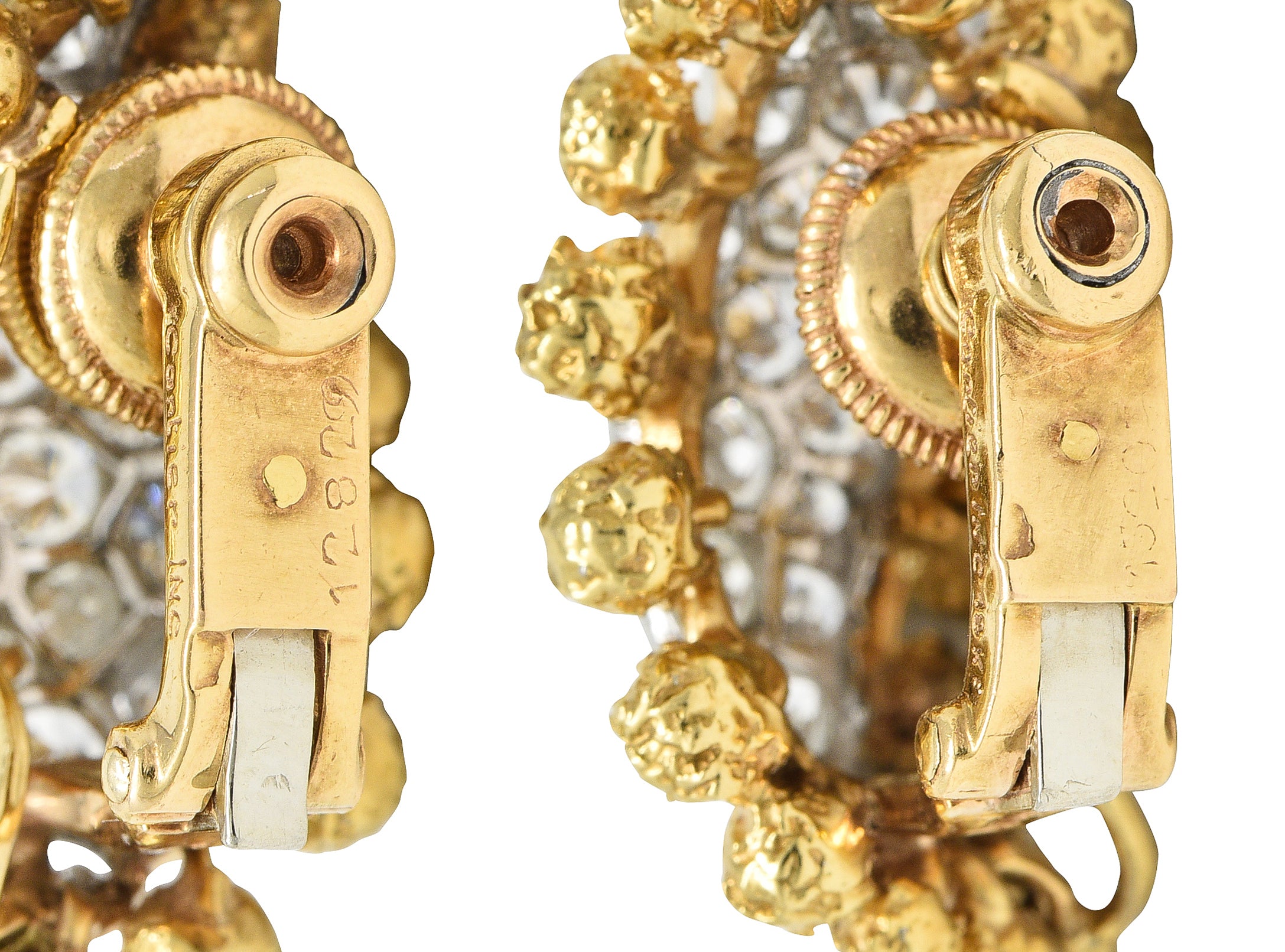 1960's Cartier 2.36 CTW Pave Diamond Platinum 18 Karat Yellow Gold Ear-Clip Earrings Wilson's Estate Jewelry
