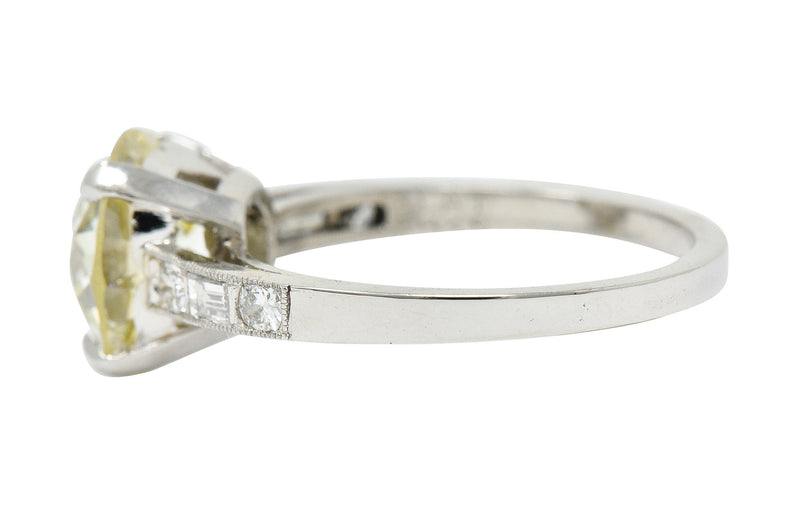 1930's Art Deco 3.20 CTW Diamond Platinum Engagement Ring GIARing - Wilson's Estate Jewelry