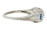 Art Deco 0.84 CTW Diamond Sapphire Platinum Floral Engagement RingRing - Wilson's Estate Jewelry