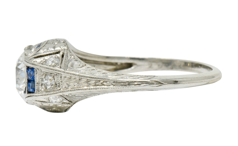 Art Deco 0.84 CTW Diamond Sapphire Platinum Floral Engagement RingRing - Wilson's Estate Jewelry