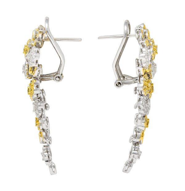 Contemporary 1.58 CTW Fancy Yellow Diamond 18 Karat Gold Floral Earrings