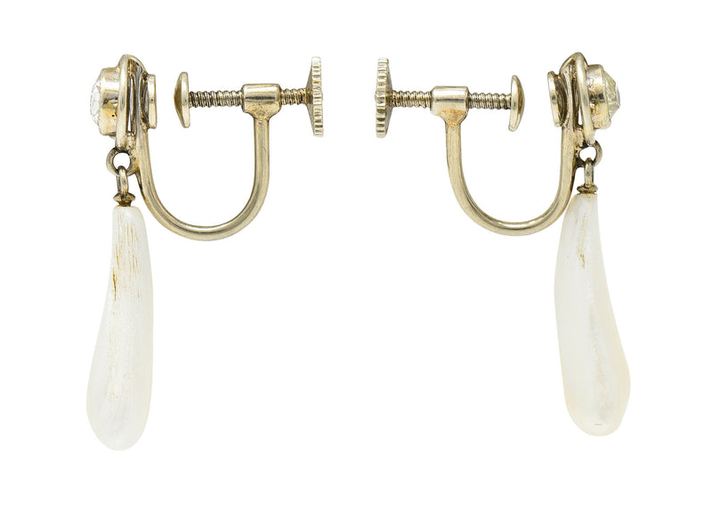 Edwardian Diamond Dogtooth Pearl 18 Karat White Gold Screwback EarringsEarrings - Wilson's Estate Jewelry