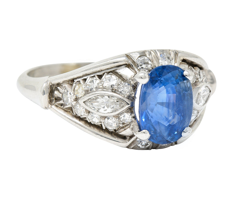 1950's Mid-Century 2.40 CTW Sapphire Diamond Platinum Bombe Band Ring Wilson's Estate Jewelry
