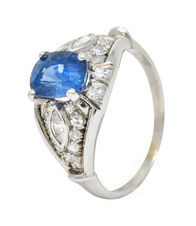 1950's Mid-Century 2.40 CTW Sapphire Diamond Platinum Bombe Band Ring Wilson's Estate Jewelry