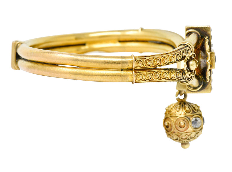 Victorian Etruscan Revival Sapphire Diamond 14 Karat Gold Cuff Braceletbracelet - Wilson's Estate Jewelry