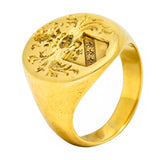 1940's Retro 14 Karat Yellow Gold Unisex Lion Shield Signet Heraldry Ringring - Wilson's Estate Jewelry
