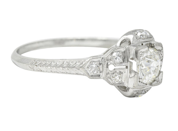 Art Deco 0.64 CTW Old European Cut Diamond Platinum Quatrefoil Engagement Ring