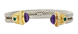 David Yurman Amethyst Chrysoprase 14 Karat Gold Sterling Silver Cable Cuffbracelet - Wilson's Estate Jewelry