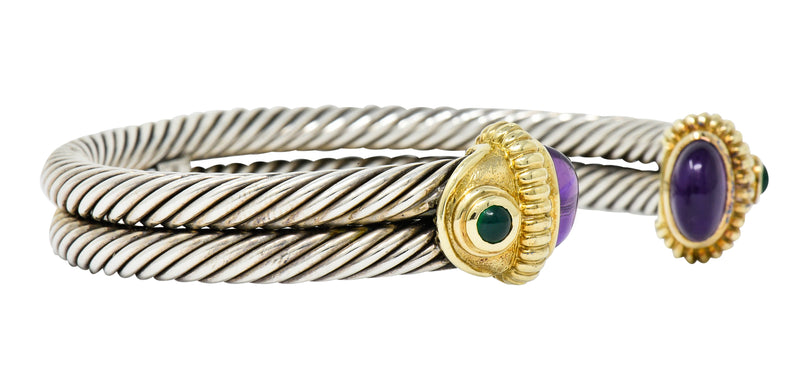 David Yurman Amethyst Chrysoprase 14 Karat Gold Sterling Silver Cable Cuffbracelet - Wilson's Estate Jewelry