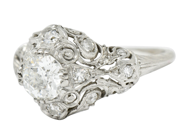 Wheeler & Co. Edwardian 1.05 CTW Diamond Platinum Scrolled Engagement RingRing - Wilson's Estate Jewelry