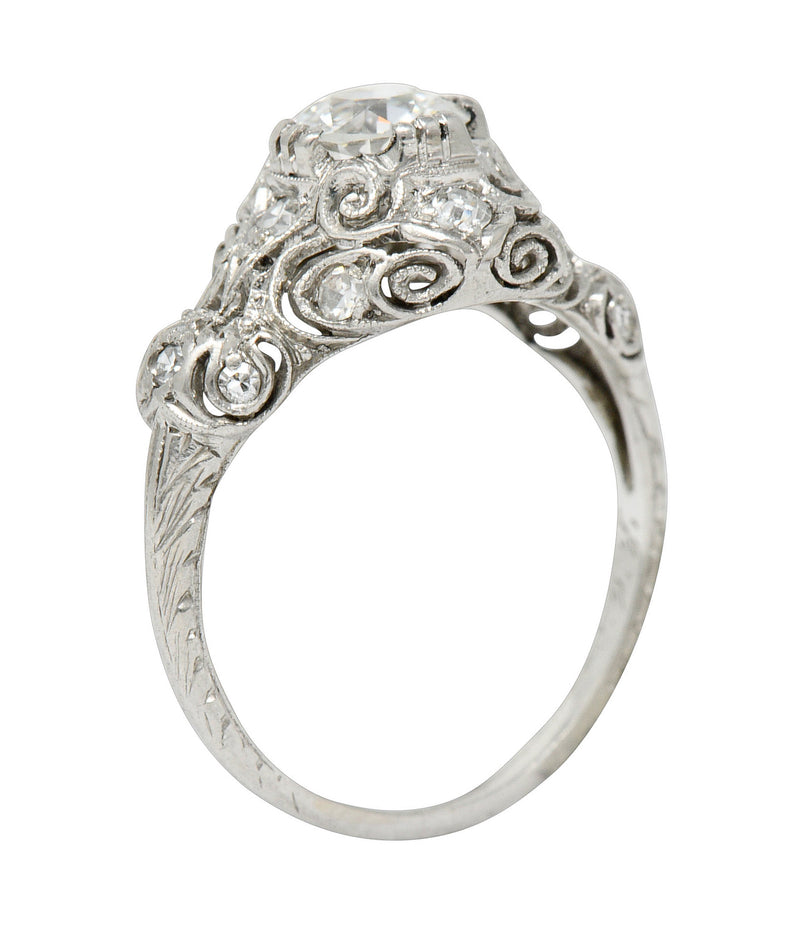 Wheeler & Co. Edwardian 1.05 CTW Diamond Platinum Scrolled Engagement RingRing - Wilson's Estate Jewelry