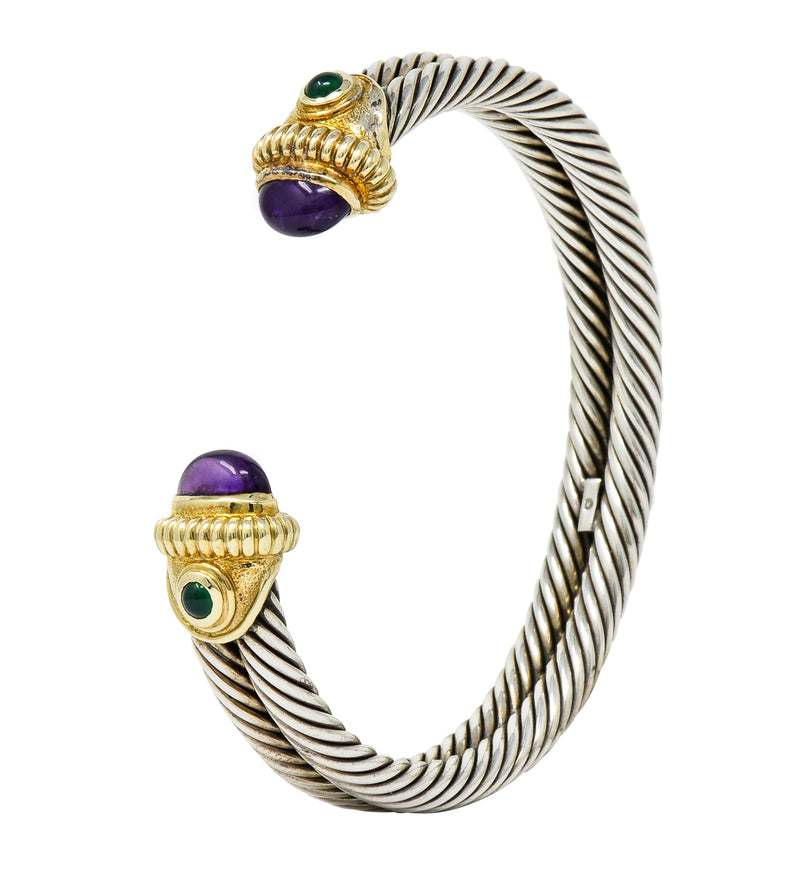 David Yurman Amethyst Chrysoprase 14 Karat Gold Sterling Silver Cable Cuffbracelet - Wilson's Estate Jewelry