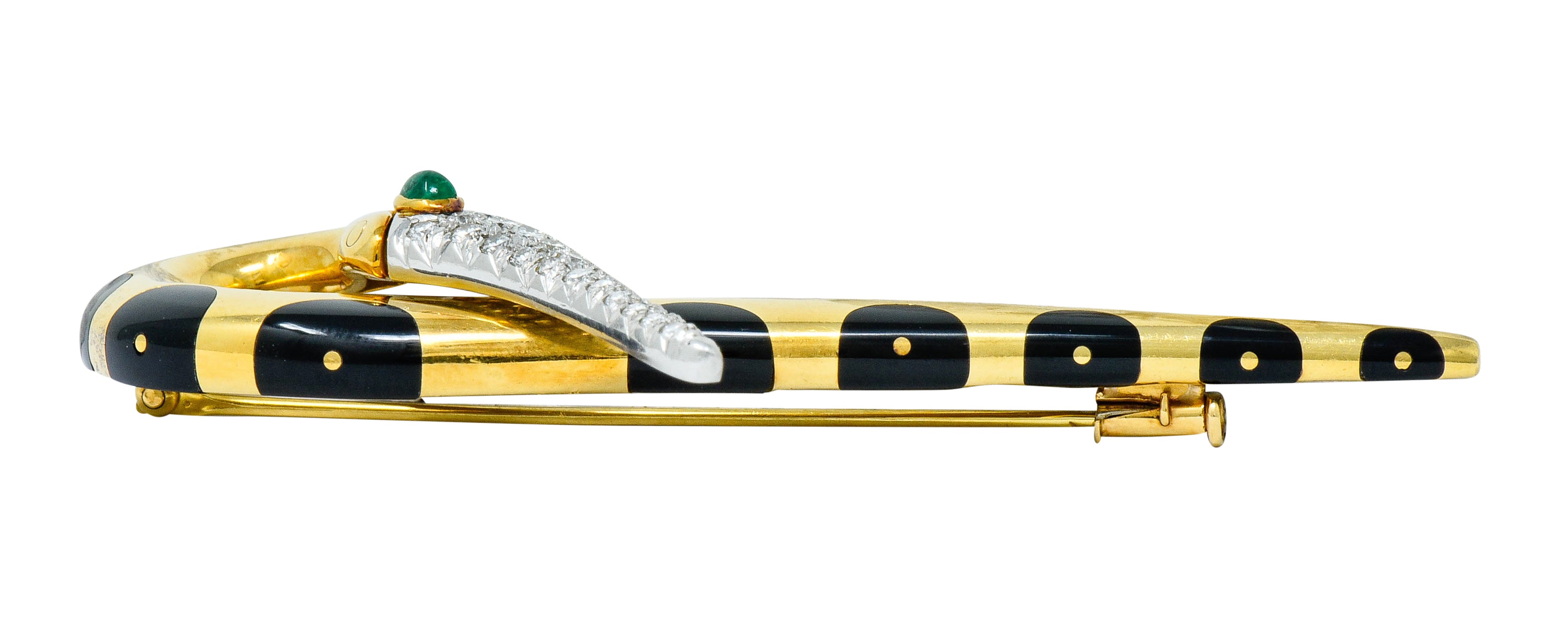Michael Bondanza Pave Diamond Onyx Emerald Platinum 18 Karat Gold Heron BroochBrooch - Wilson's Estate Jewelry