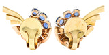 Retro 3.82 CTW Ruby Sapphire Diamond Platinum 14 Karat Two-Tone Gold Ear-Clip Earrings Wilson's Estate Jewelry