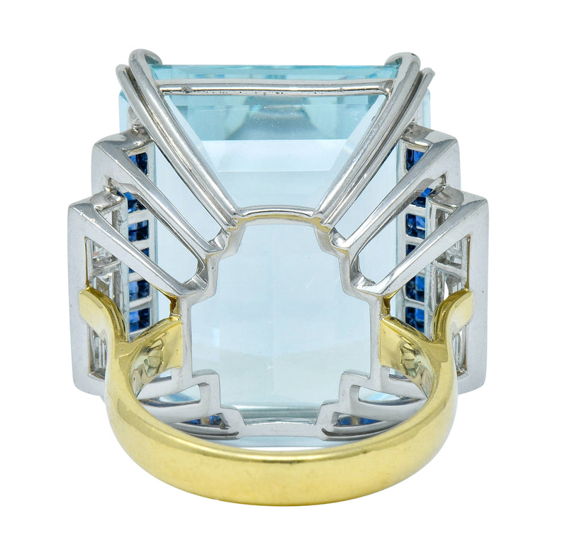 1950's Mid-Century 41.22 CTW Aquamarine Sapphire Diamond Platinum 18 Karat Gold Cocktail RingRing - Wilson's Estate Jewelry