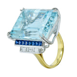 1950's Mid-Century 41.22 CTW Aquamarine Sapphire Diamond Platinum 18 Karat Gold Cocktail RingRing - Wilson's Estate Jewelry