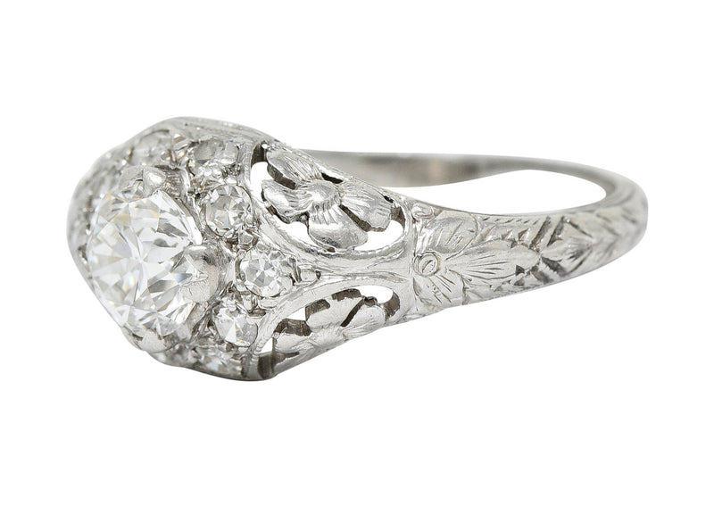1930's William Kinscherf Co. 0.85 CTW Diamond Platinum Floral Engagement RingRing - Wilson's Estate Jewelry