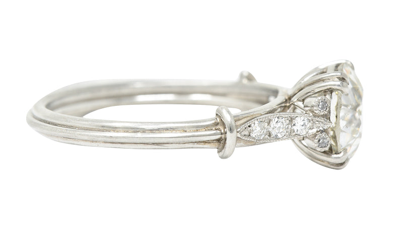 Late Art Deco 1.83 CTW Old European Cut Diamond Platinum Milgrain Engagement Ring Wilson's Estate Jewelry