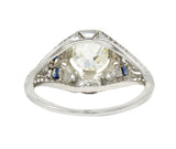 Belle Epoque 1.14 CTW Diamond Sapphire Platinum Bombe Engagement Ring GIARing - Wilson's Estate Jewelry