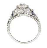 Belle Epoque 1.14 CTW Diamond Sapphire Platinum Bombe Engagement Ring GIARing - Wilson's Estate Jewelry