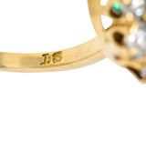 Victorian 2.11 CTW Cushion Cut Colombian Emerald Old European Cut Diamond 18 Karat Yellow Gold Cluster Ring GIA Wilson's Estate Jewelry
