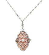 Belle Epoque Diamond Antique Enamel Platinum 18 Karat Gold Convertible Locket Pendant Necklace Wilson's Estate Jewelry
