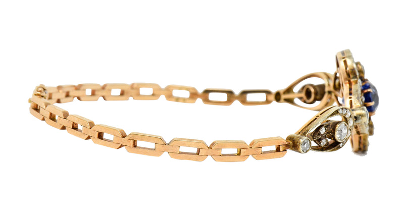 1920's Russian 4.00 CTW No Heat Ceylon Sapphire Diamond 14 Karat Two-Tone Gold Bracelet GIAbracelet - Wilson's Estate Jewelry