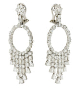1950's Mid-Century 12.00 CTW Diamond 18 Karat White Gold Circle Tassel Ear-Clip EarringsEarrings - Wilson's Estate Jewelry