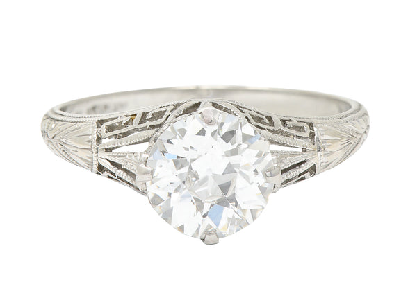 Art Deco 1.21 CTW Old European Cut Diamond Platinum Wheat Greek Key Vintage Engagement Ring GIA Wilson's Estate Jewelry