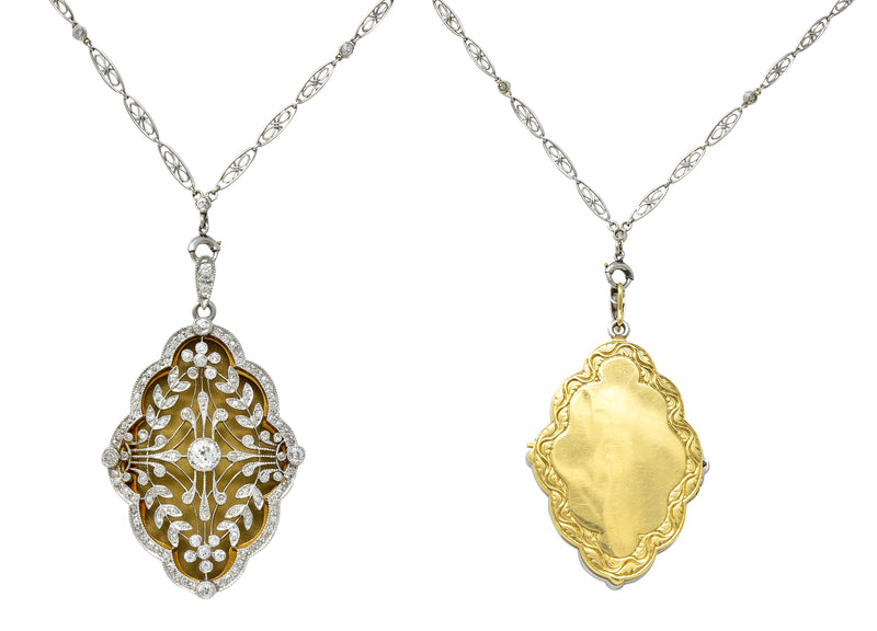 Belle Epoque Diamond Antique Enamel Platinum 18 Karat Gold Convertible Locket Pendant Necklace Wilson's Estate Jewelry