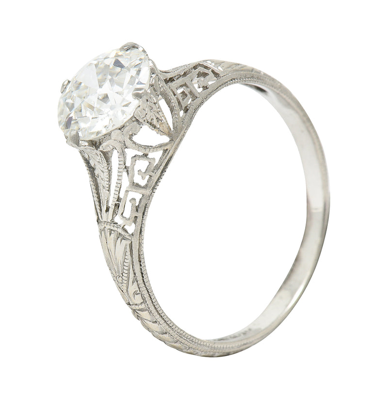 Art Deco 1.21 CTW Old European Cut Diamond Platinum Wheat Greek Key Vintage Engagement Ring GIA Wilson's Estate Jewelry