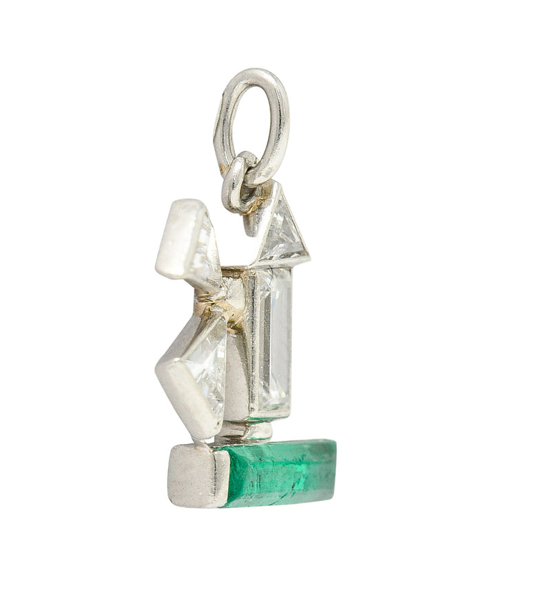 Boucheron Paris Art Deco Diamond Emerald Platinum Lighthouse Charm Wilson's Estate Jewelry