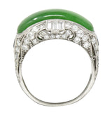 1930's Art Deco Jadeite Jade Sapphire Diamond Platinum Band Ring GIA Wilson's Estate Jewelry