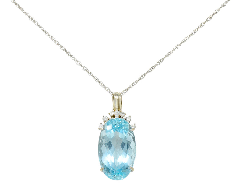 Vintage 20.50 CTW Aquamarine Diamond 14 Karat White Gold Enhancer NecklaceNecklace - Wilson's Estate Jewelry