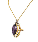 Edwardian Amethyst Diamond Pearl Silver-Topped 14 Karat Gold Laurel Pendant NecklaceNecklace - Wilson's Estate Jewelry