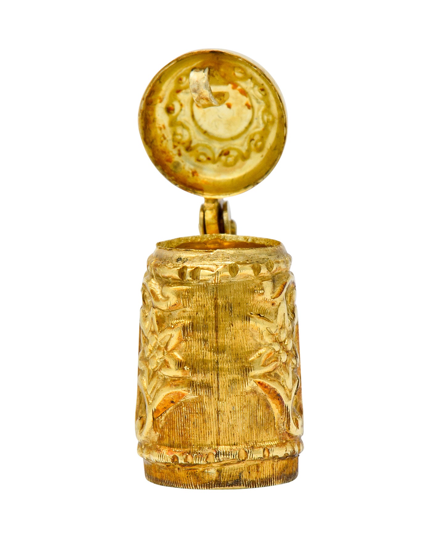 Art Nouveau Articulated 14 Karat Gold Floral German Beer Stein Charm - Wilson's Estate Jewelry
