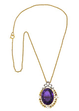 Edwardian Amethyst Diamond Pearl Silver-Topped 14 Karat Gold Laurel Pendant NecklaceNecklace - Wilson's Estate Jewelry
