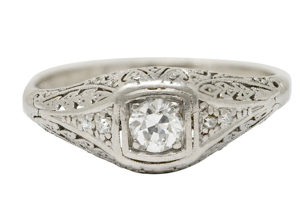 1925 Early Art Deco 0.32 CTW Diamond Platinum Foliate Engagement RingRing - Wilson's Estate Jewelry