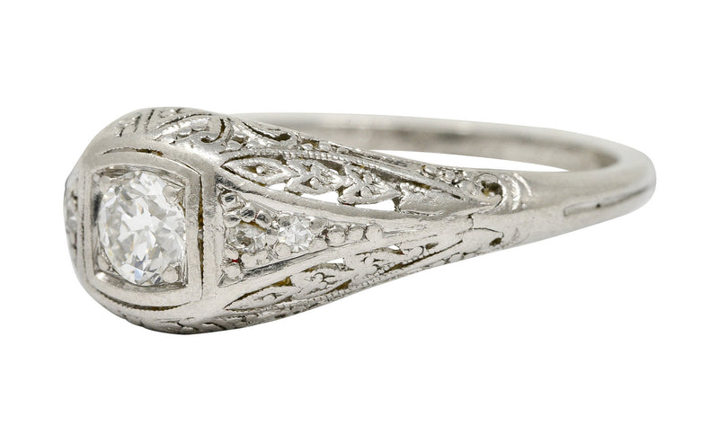 1925 Early Art Deco 0.32 CTW Diamond Platinum Foliate Engagement RingRing - Wilson's Estate Jewelry