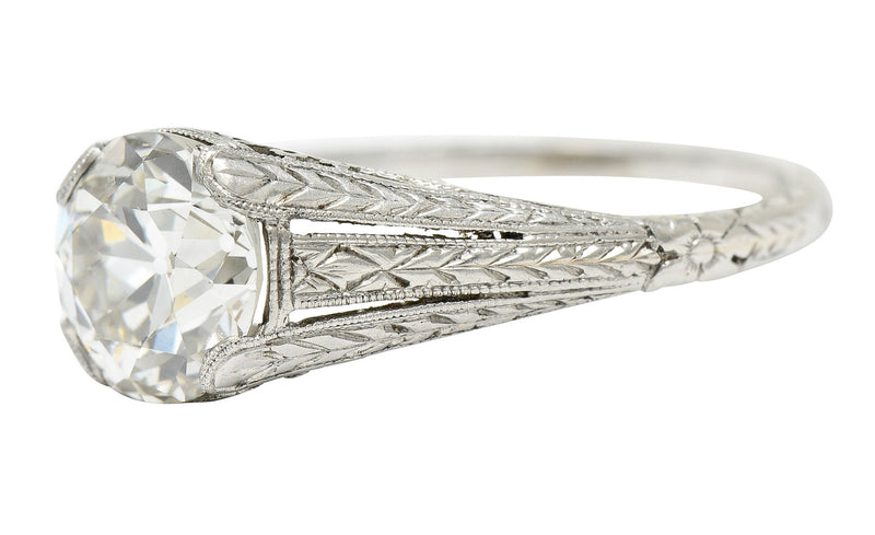 1922 Art Deco 1.79 CTW Diamond Platinum Scrolled Lotus Engagement RingRing - Wilson's Estate Jewelry
