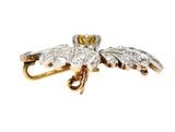 Edwardian 2.35 CTW Fancy Diamond & Diamond Platinum-Topped 18 Karat Gold Clover Pendant Brooch Wilson's Estate Jewelry