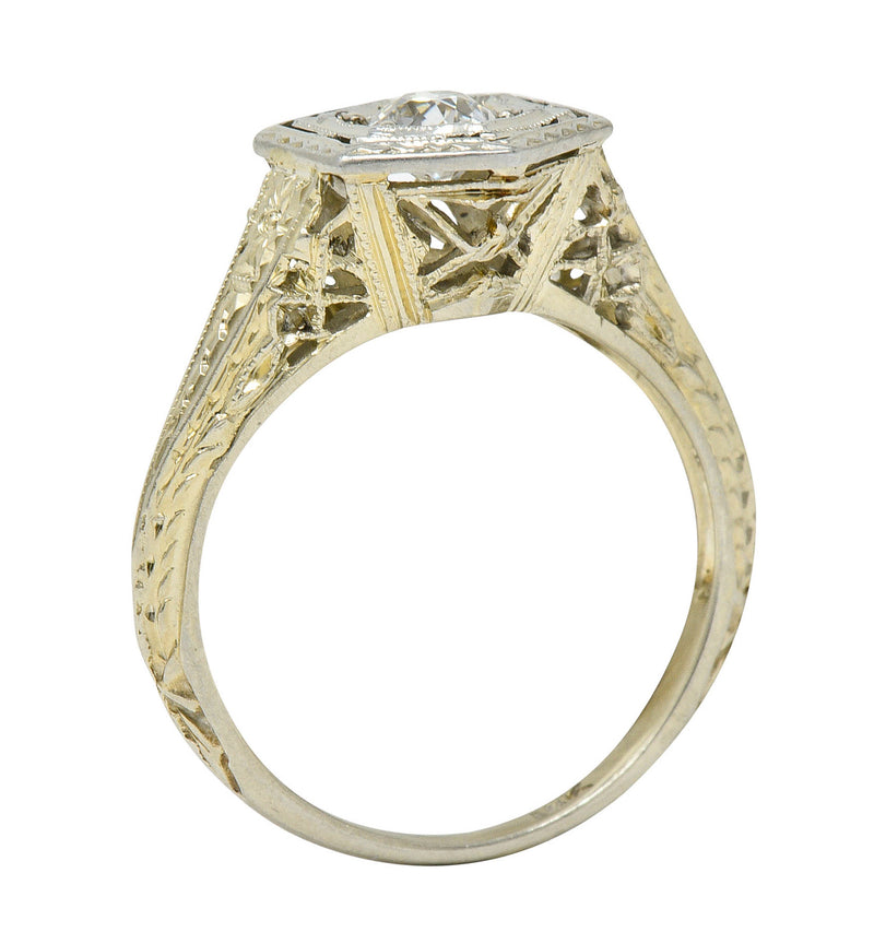 Early Art Deco 0.35 CTW Diamond Platinum-Topped 18 Karat Gold Hexagonal Engagement RingRing - Wilson's Estate Jewelry