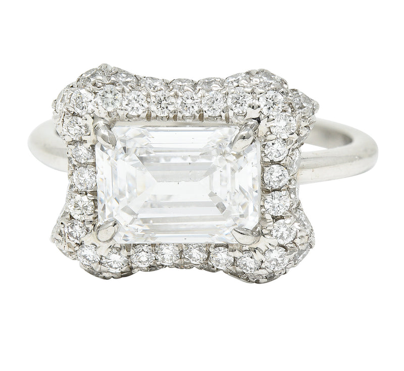 Contemporary 2.50 CTW Emerald Cut Diamond Platinum Pave Halo Engagement Ring GIA Wilson's Estate Jewelry