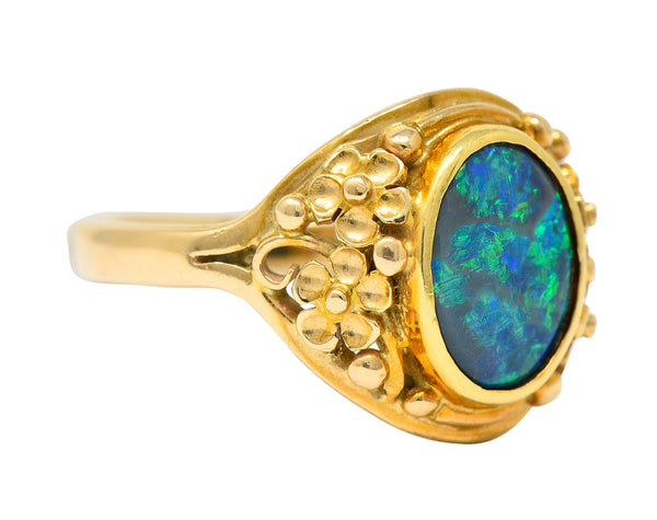 Art Nouveau 14 Karat Gold Black Opal Flower RingRing - Wilson's Estate Jewelry
