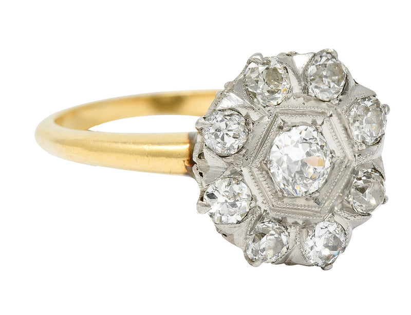 1920's Art Deco 0.80 CTW Diamond Platinum-Topped 14 Karat Gold Cluster RingRing - Wilson's Estate Jewelry