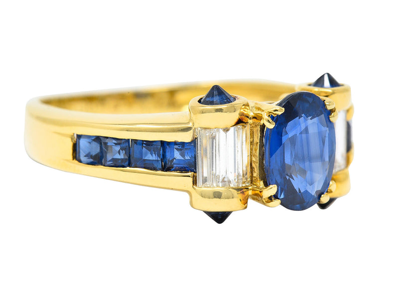 Innovative Sapphire Diamond 18 Karat Gold Gemstone RingRing - Wilson's Estate Jewelry