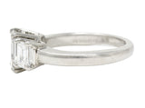 1950's Mid-Century 2.51 CTW Emerald Cut Diamond Platinum Three Stone Engagement Ring GIA Wilson's Estate Jewelry